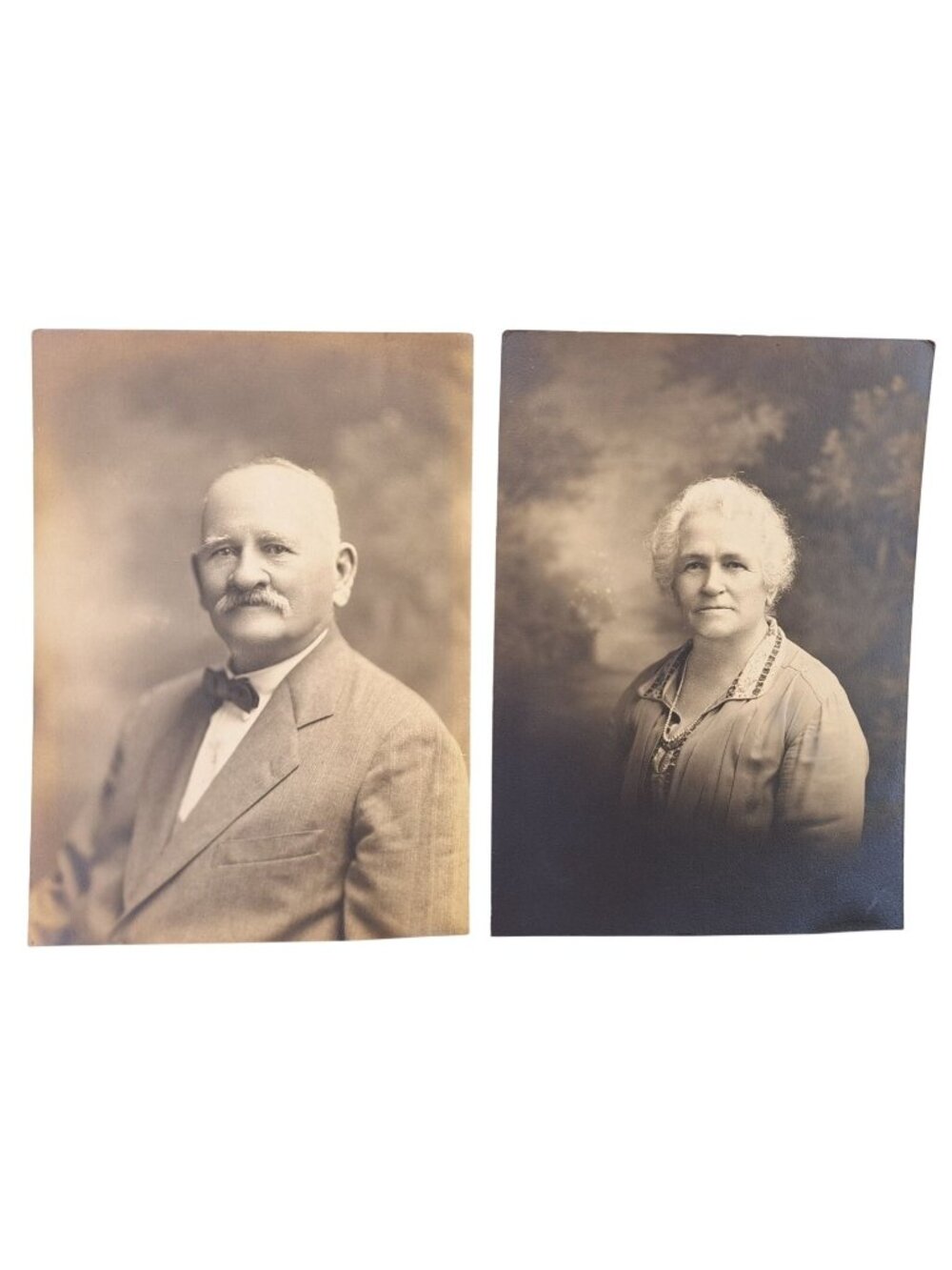 Antique Black White Portrait Photos Elderly Man Woman Matte 4 x 5.5" 1920s Pics